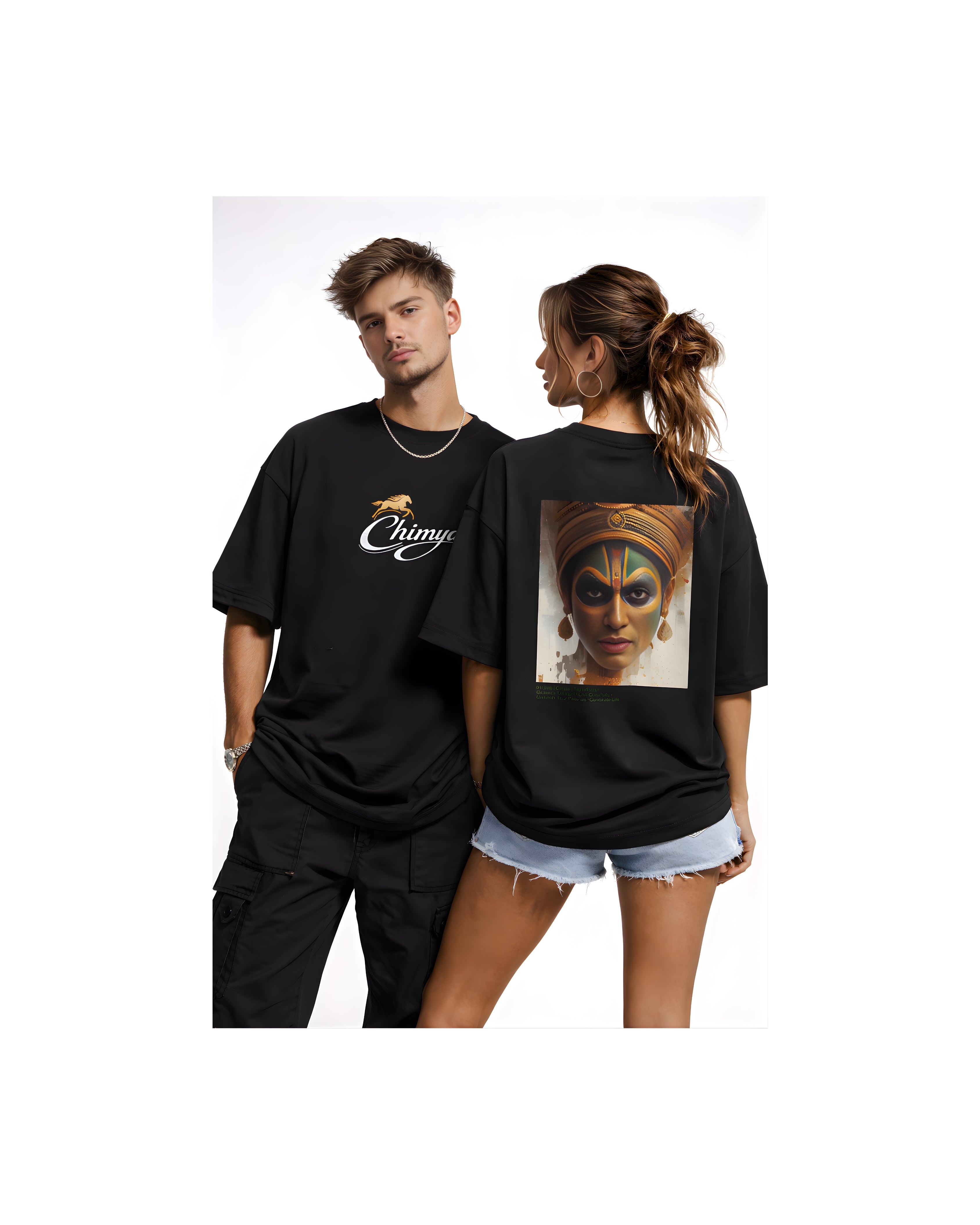 Premium oversized black T-shirt with Kathakali art back print by CHIMYA – Indian streetwear for men and women