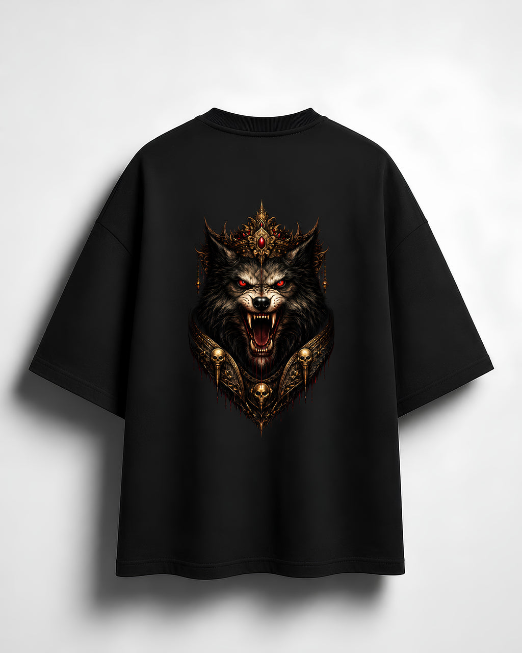 Back Mockup: CHIMYA The Lone Wolf wolf graphic oversized black t shirt back print design