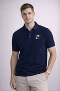 Men wearing navy blue polo t-shirt slim fit premium cotton casual outfit front view