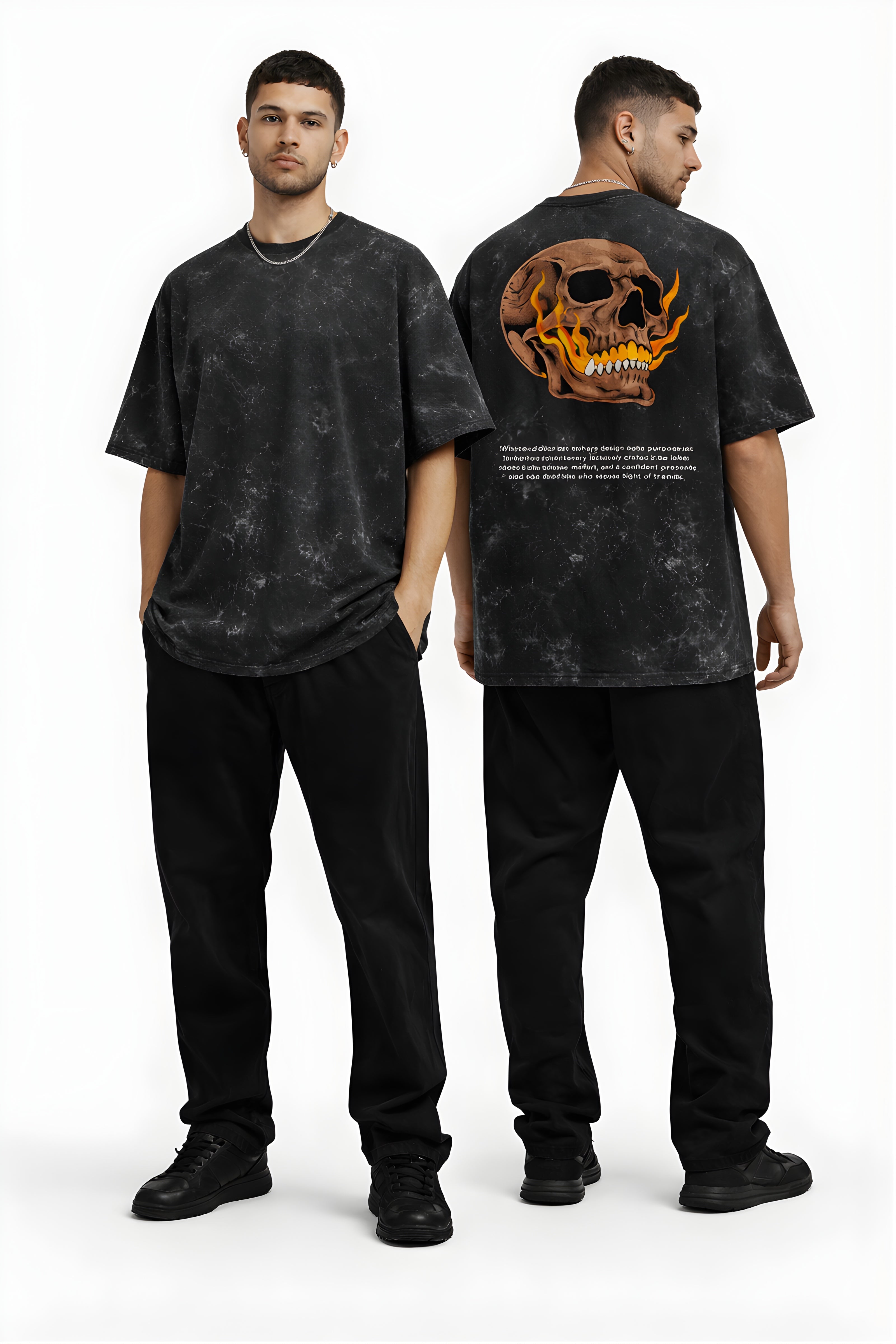 Inferno Skull Acid Wash Oversized T-Shirt – Chimya