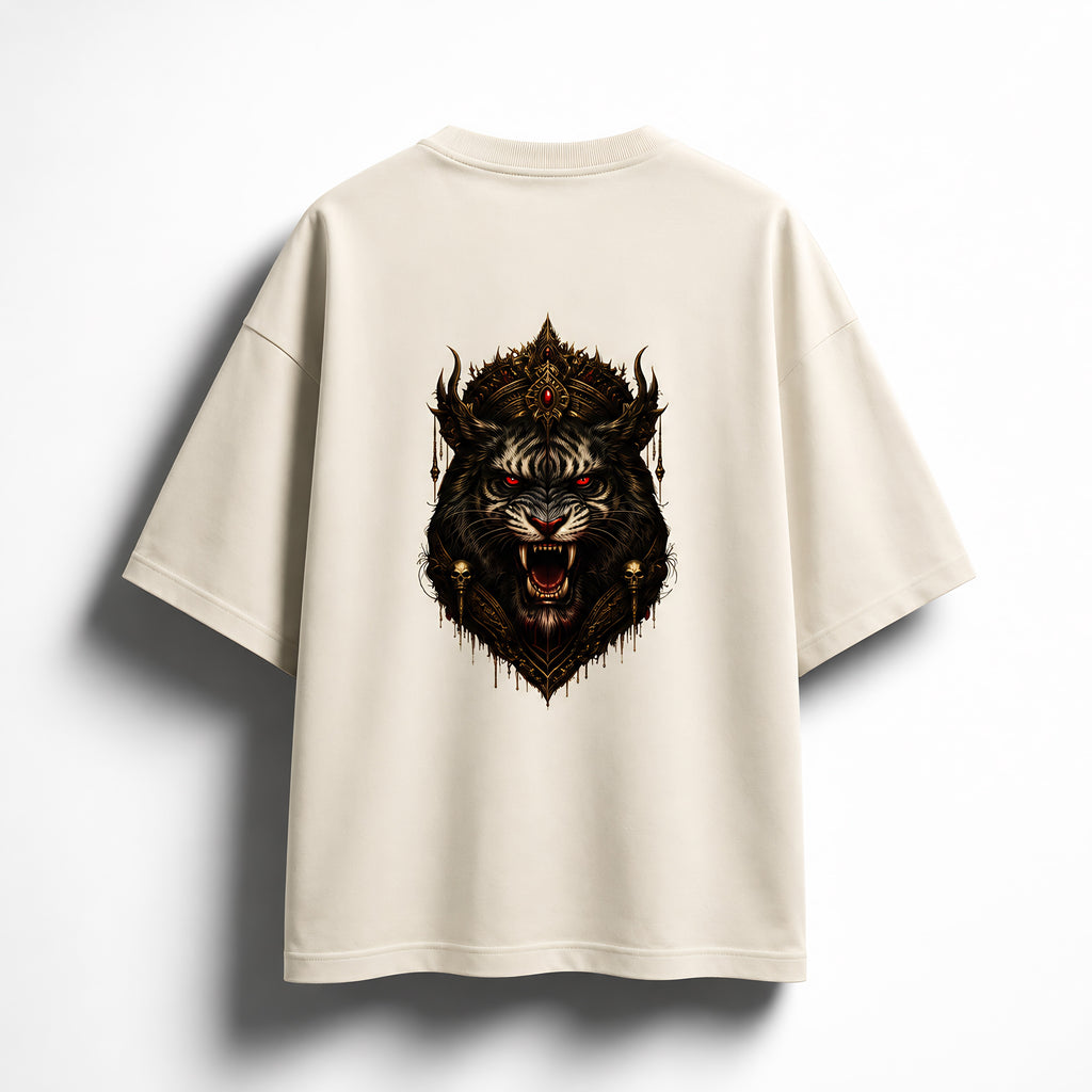 Crowned tiger oversized graphic t-shirt back print with dark aesthetic artwork by Chimya