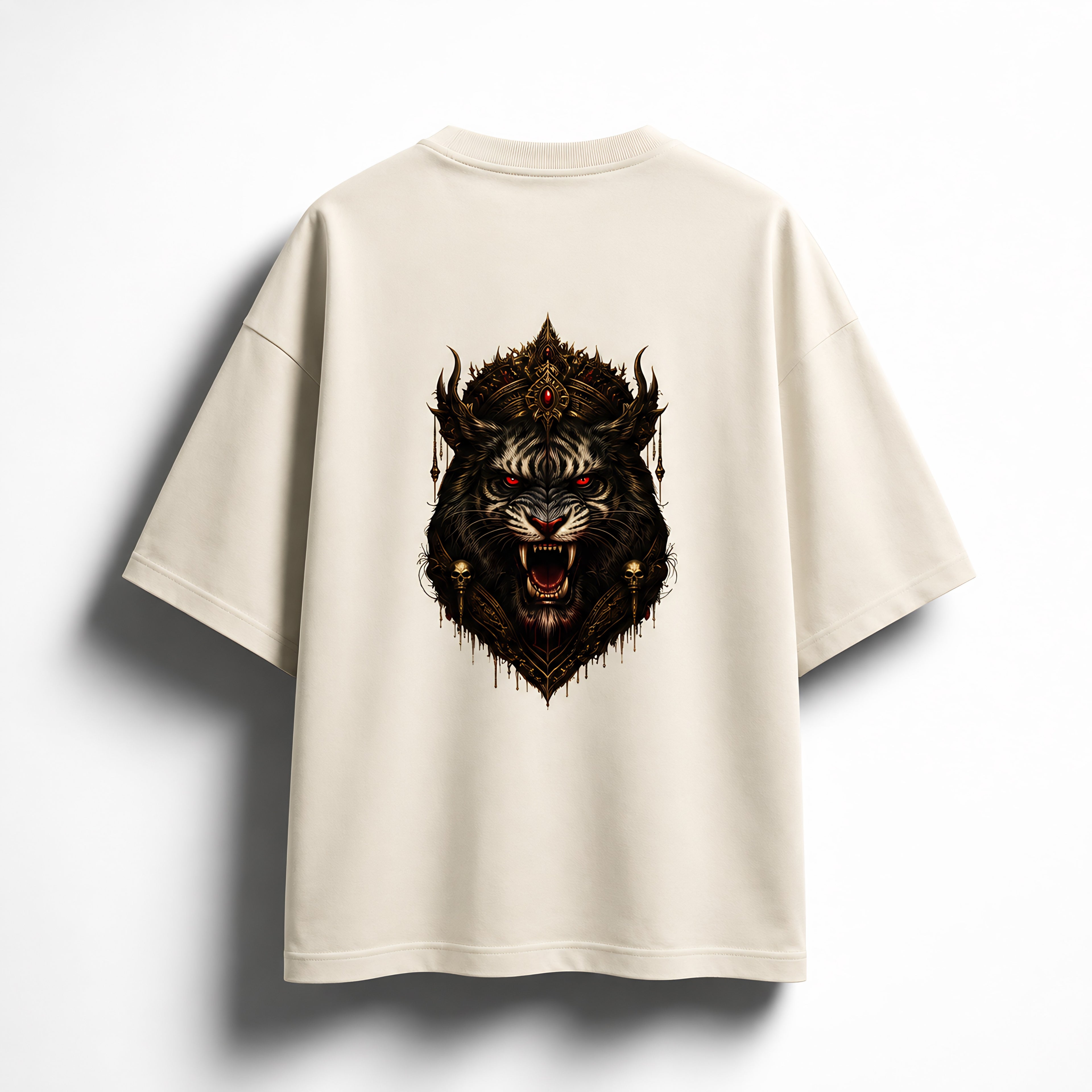 Crowned tiger oversized graphic t-shirt back print with dark aesthetic artwork by Chimya