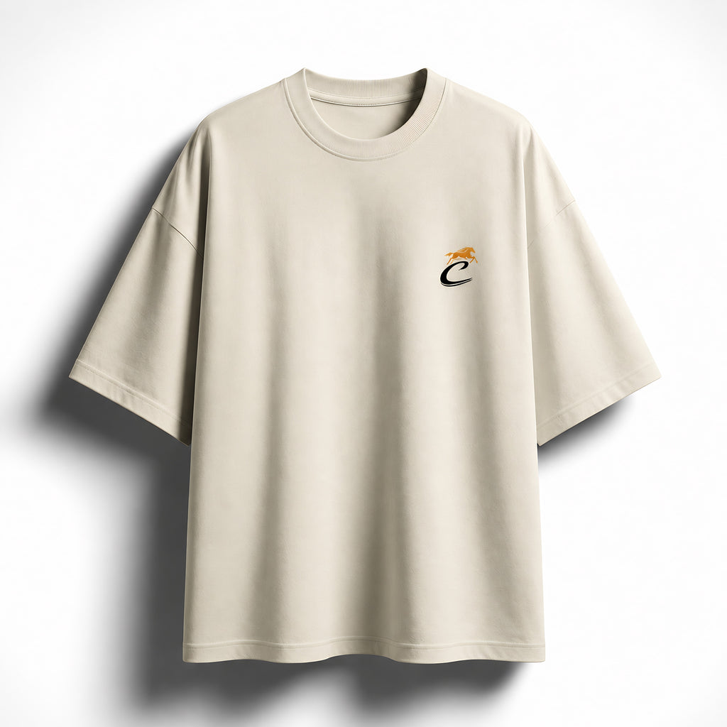 Premium oversized graphic t-shirt front design with minimal logo by Chimya streetwear